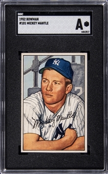 1952 Bowman #101 Mickey Mantle Card -  SGC Authentic 